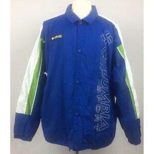 Columbia Mens Lightweight Windbreaker Jacket Color Block Blue Green Snap XL